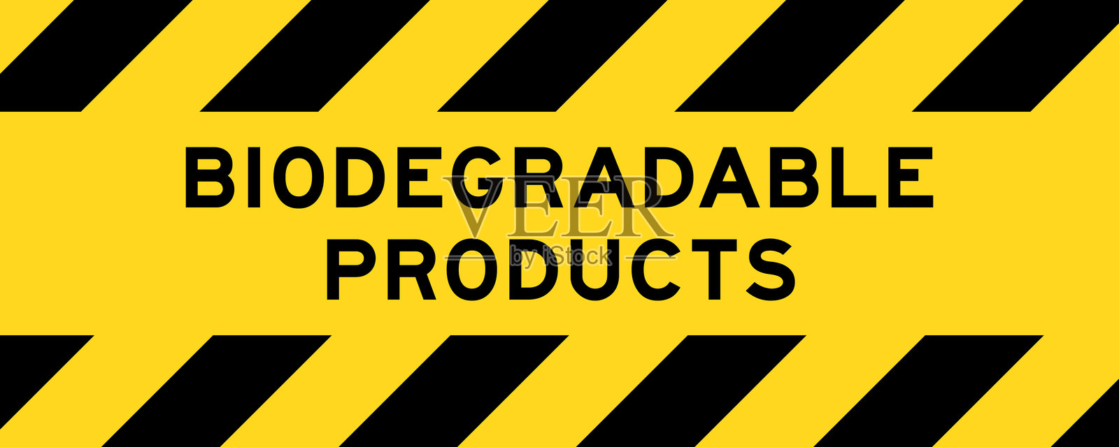 黄色和黑色条纹标签横幅，印有“可生物降解产品”字样插画图片素材
