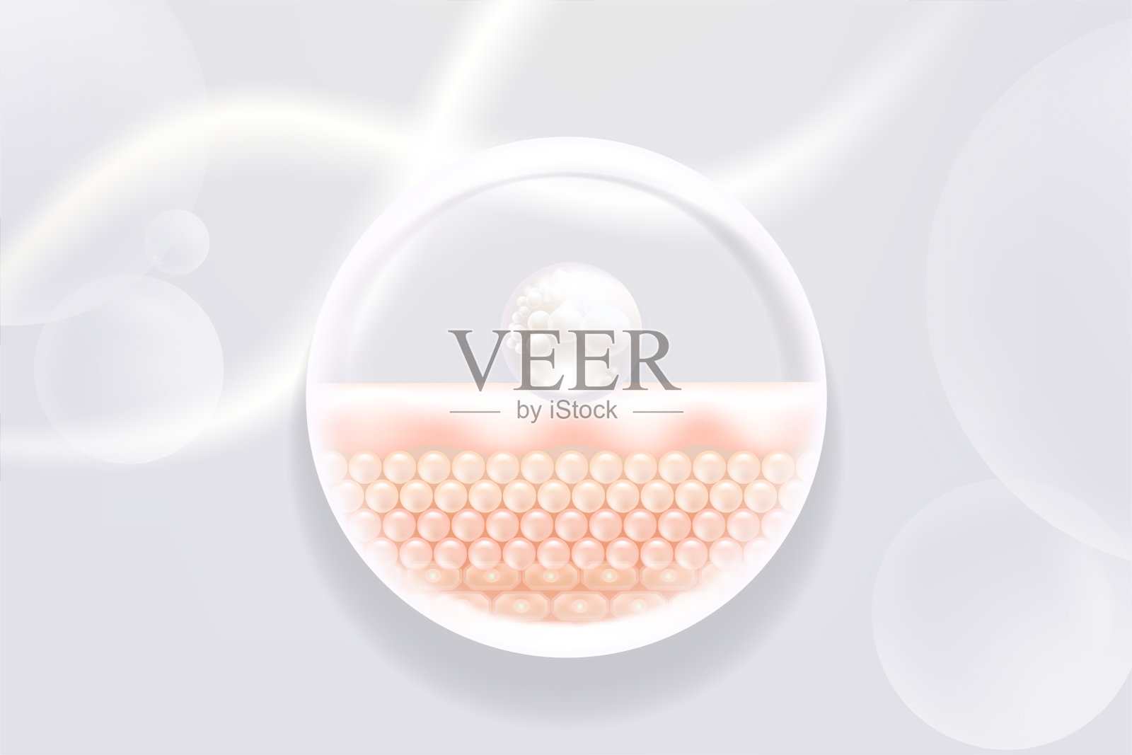 透明质酸和烟酰胺护发护肤解决方案广告，白色胶原蛋白精华滴入皮肤细胞，背景为化妆品广告，可供使用，矢量插画。插画图片素材