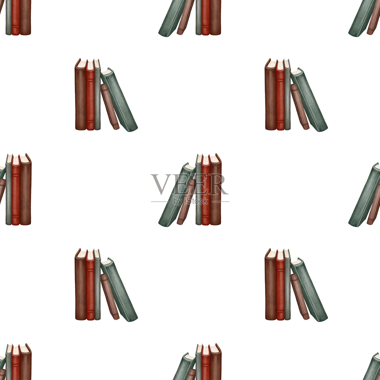 书籍水彩无缝图案插画图片素材