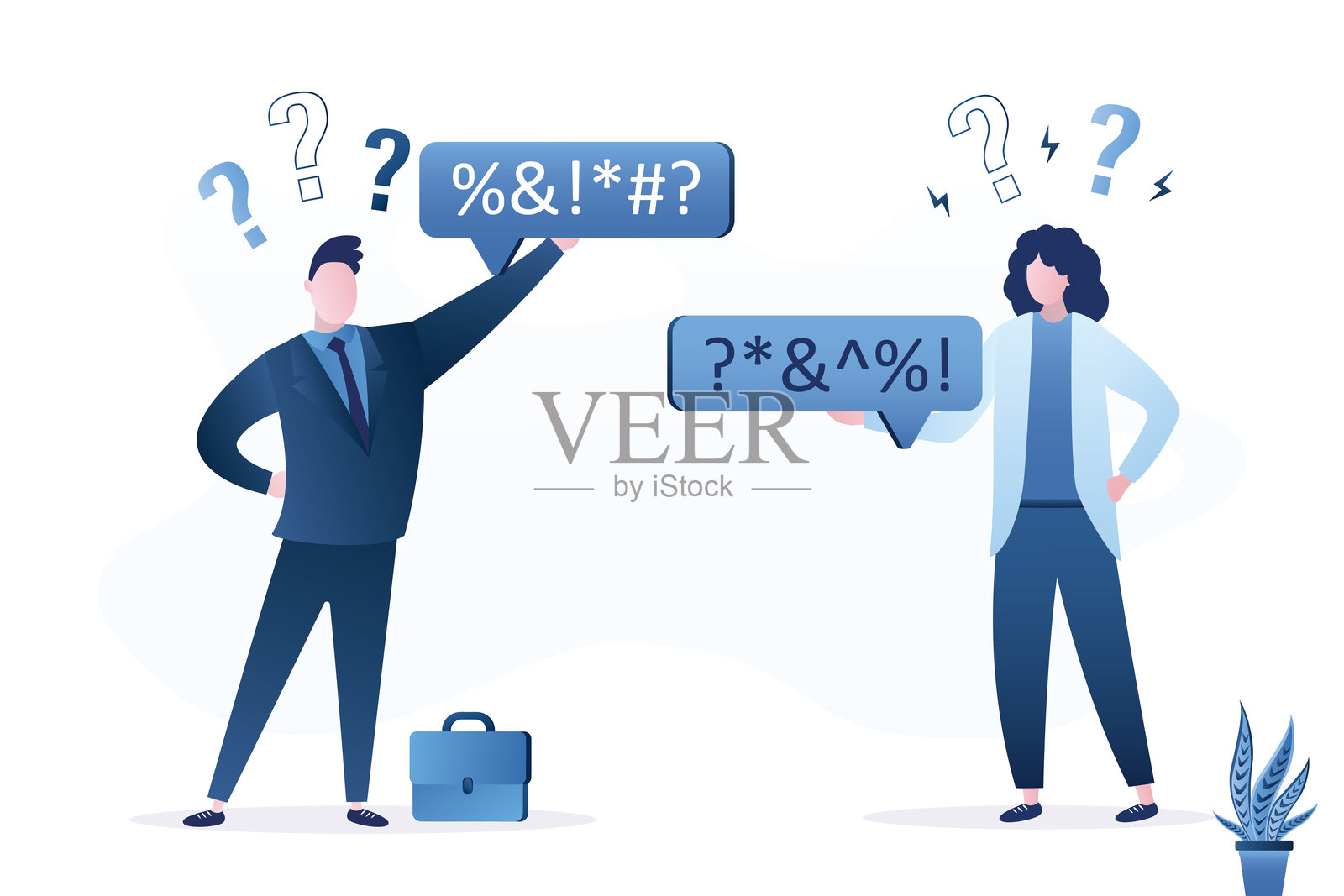 男女之间的对话。人们争论，持有不同意见。误解、家庭或生意中的冲突。沟通不畅。插画图片素材