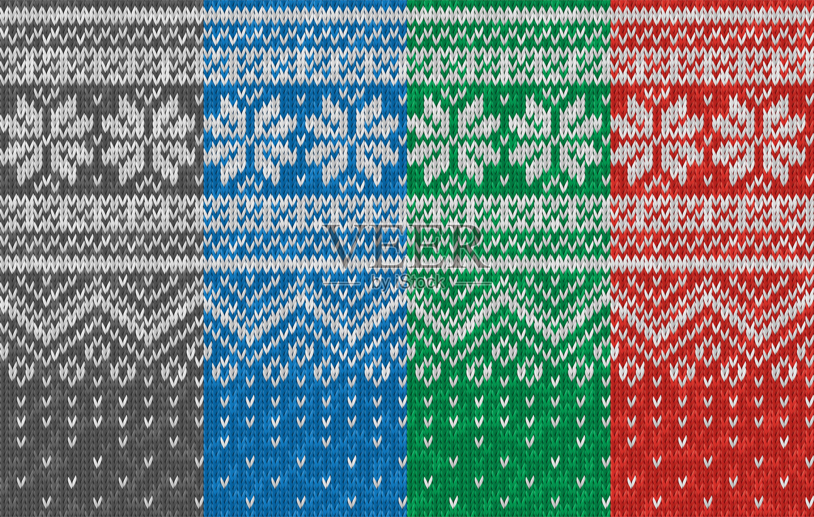 无缝逼真的针织图案，带有雪花。圣诞节印花。羊毛针织纹理。矢量冬季针织品插画，可用作背景、壁纸、衬托。斯堪的纳维亚风格插画图片素材