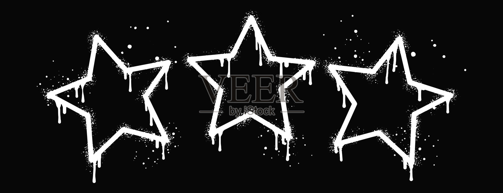 一套喷漆涂鸦的星座符号。星星滴落符号。孤立在黑色背景上。矢量图。插画图片素材