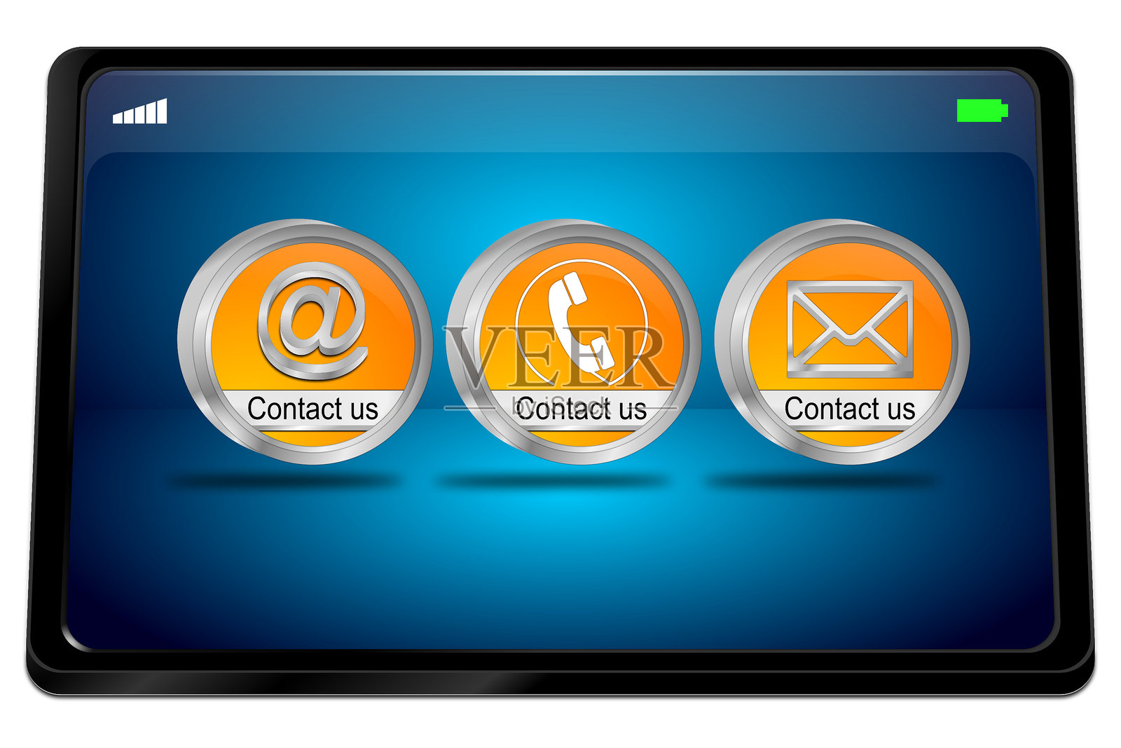 带有“联系我们”按钮的平板电脑 - 三维插图照片摄影图片