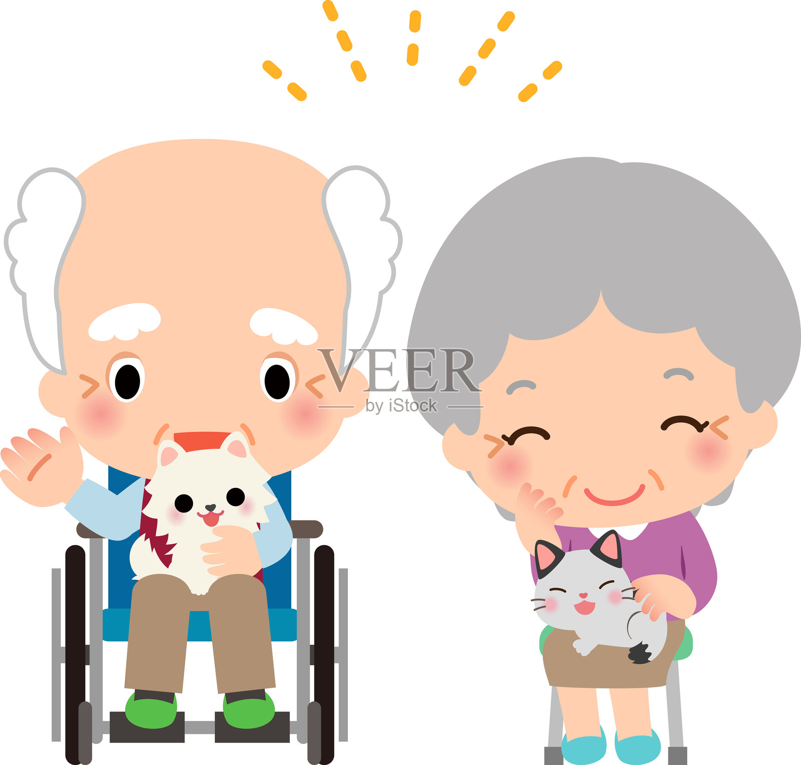 老年人与宠物互动插画图片素材