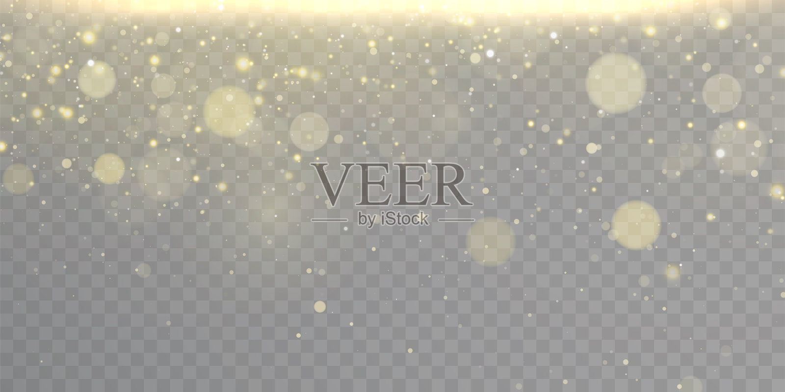 半透明的金色圆圈和闪光点在顶部边缘，透明背景，适用于优雅的邀请函、海报和宣传品插画图片素材