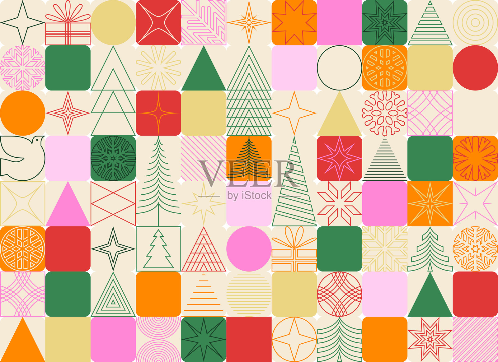 复古多彩怀旧圣诞壁纸设计插画图片素材