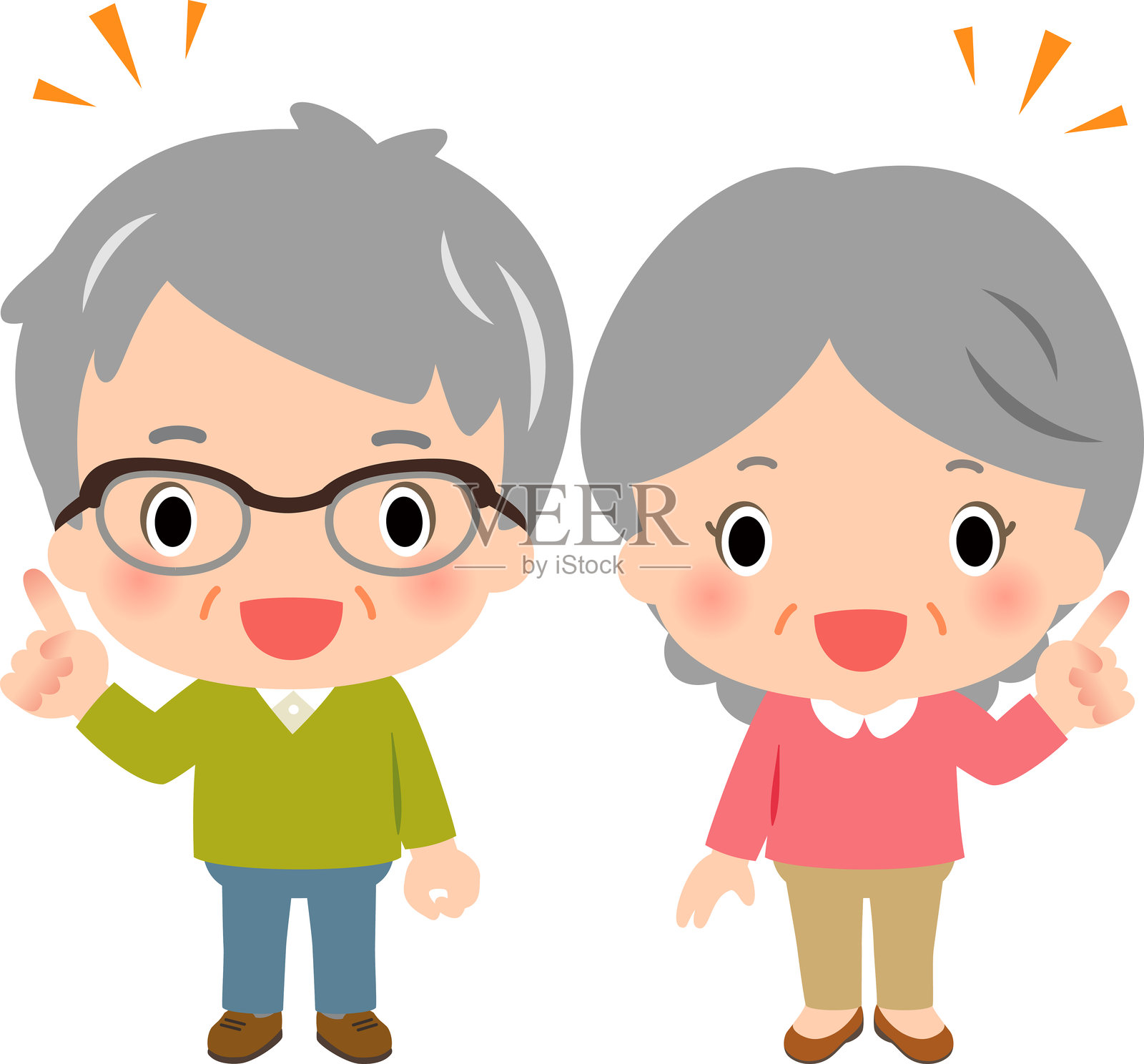 一对充满活力的老夫妇插画图片素材