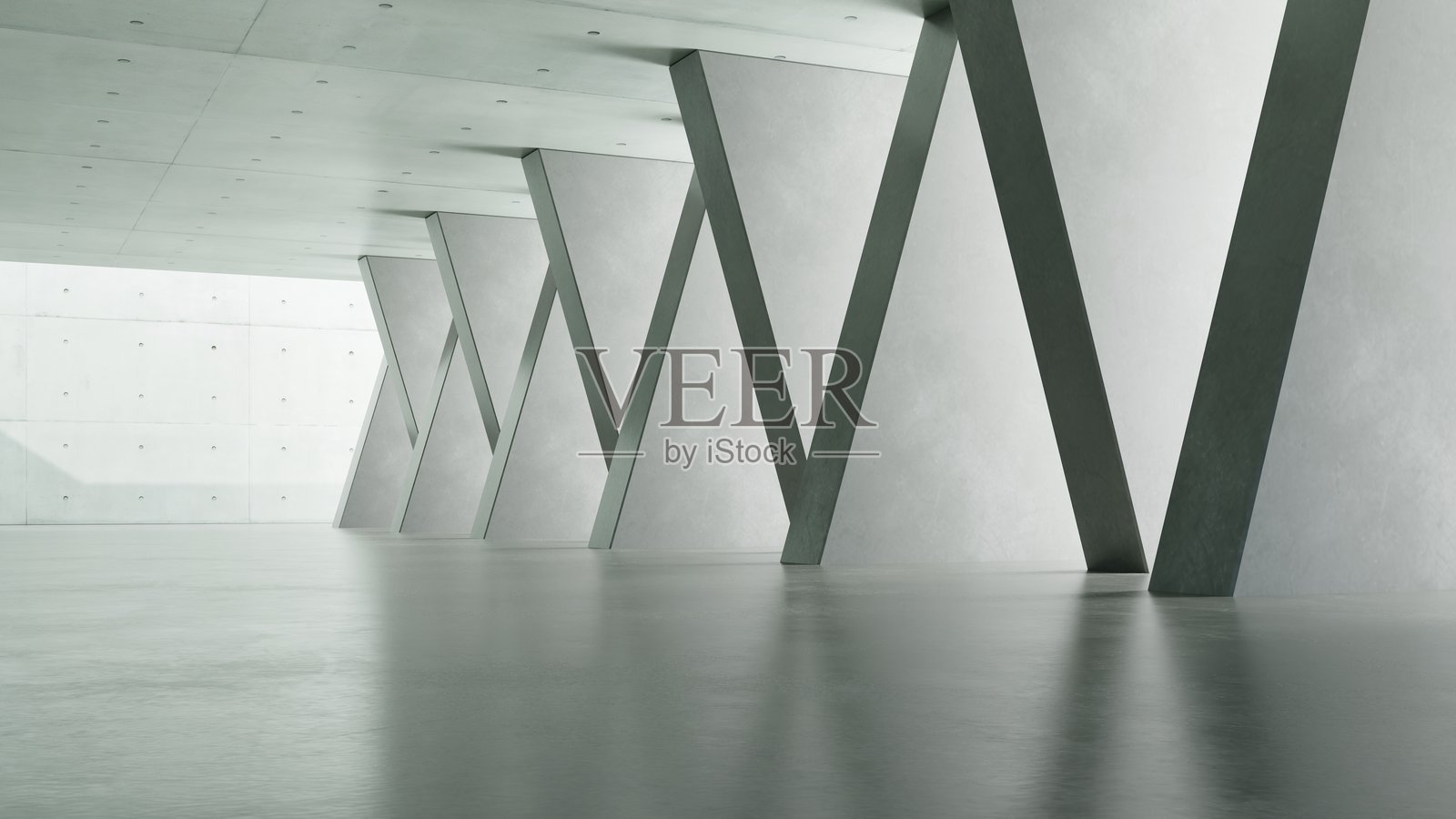 抽象混凝土建筑背景的3D渲染，极简几何建筑设计，带有空混凝土地板和墙壁的汽车展示背景照片摄影图片