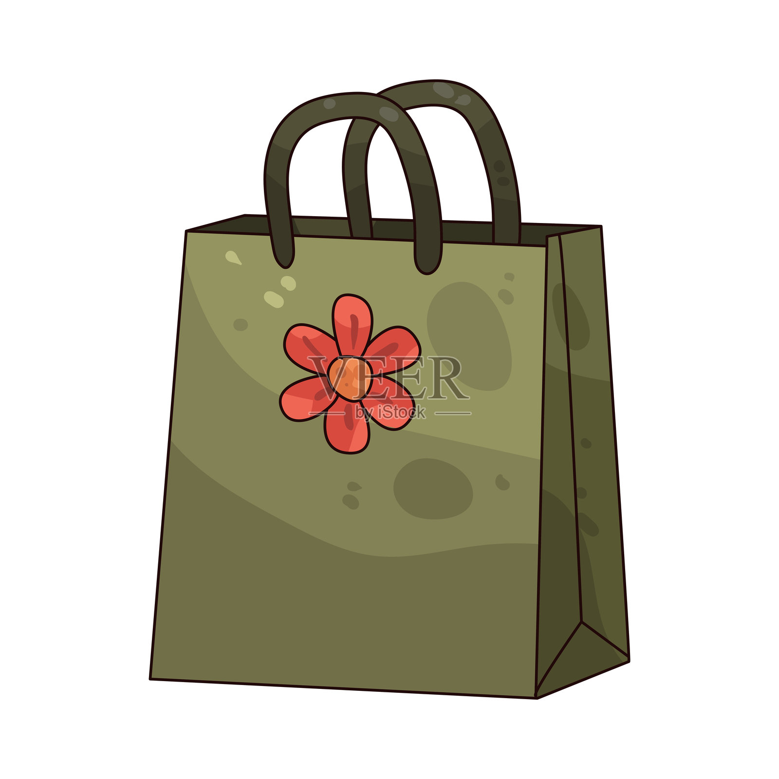 带有花朵标志的购物袋插画图片素材
