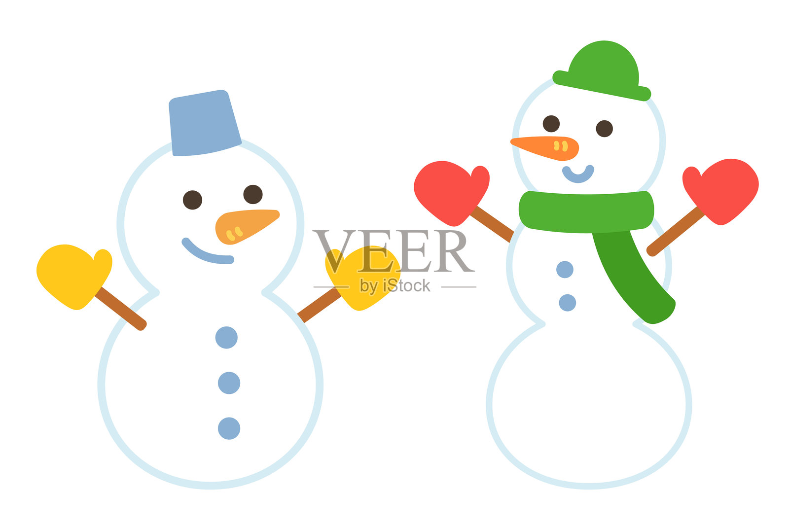 两只雪人插画，冬季，雪插画图片素材