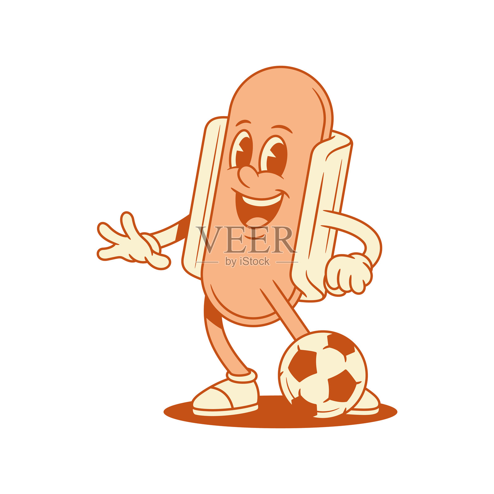 风格化的热狗卡通形象，带有足球轮廓，矢量扁平插画插画图片素材