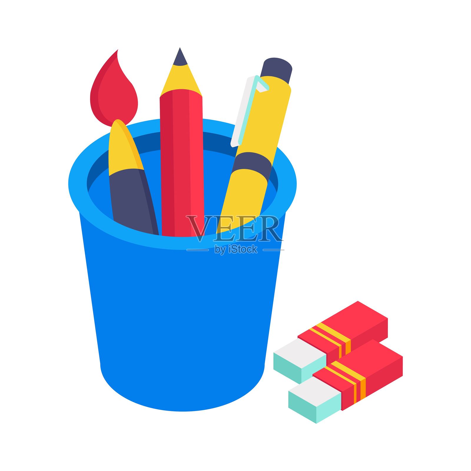 铅笔筒等距矢量图插画图片素材