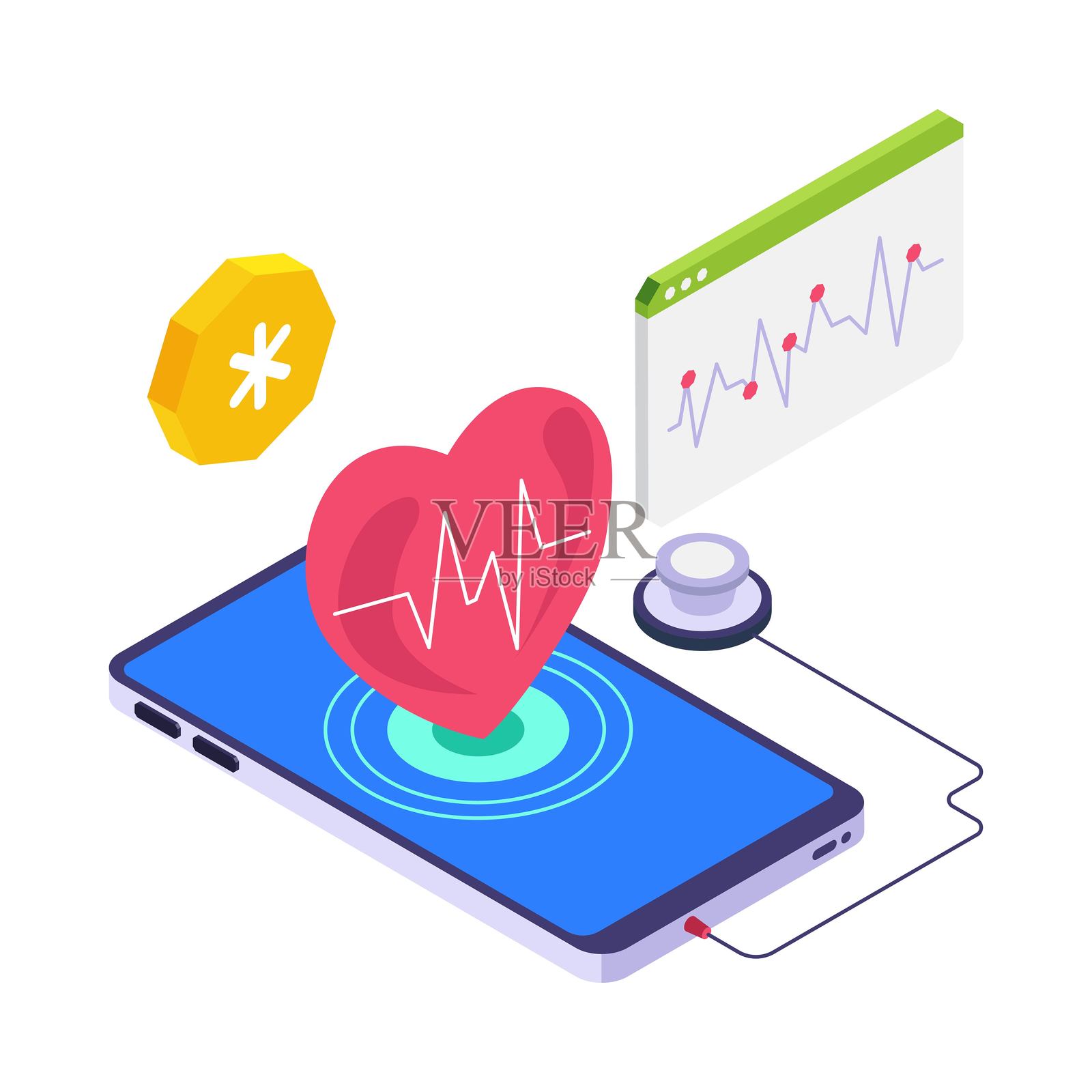 医疗健康体检等距插画插画图片素材