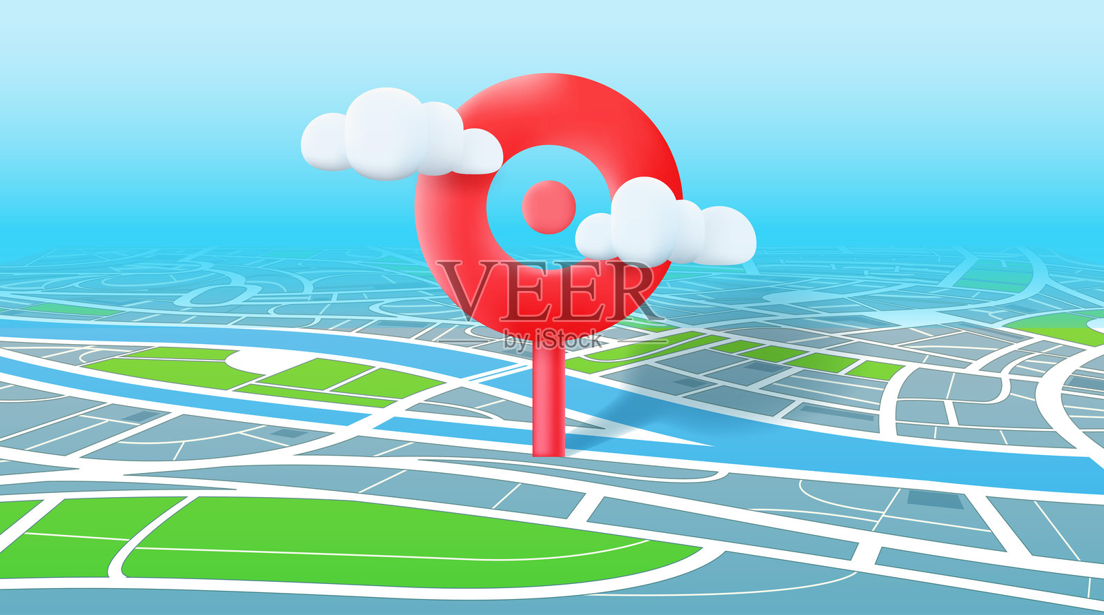 带有导航图钉的透视地图。3D矢量插画插画图片素材