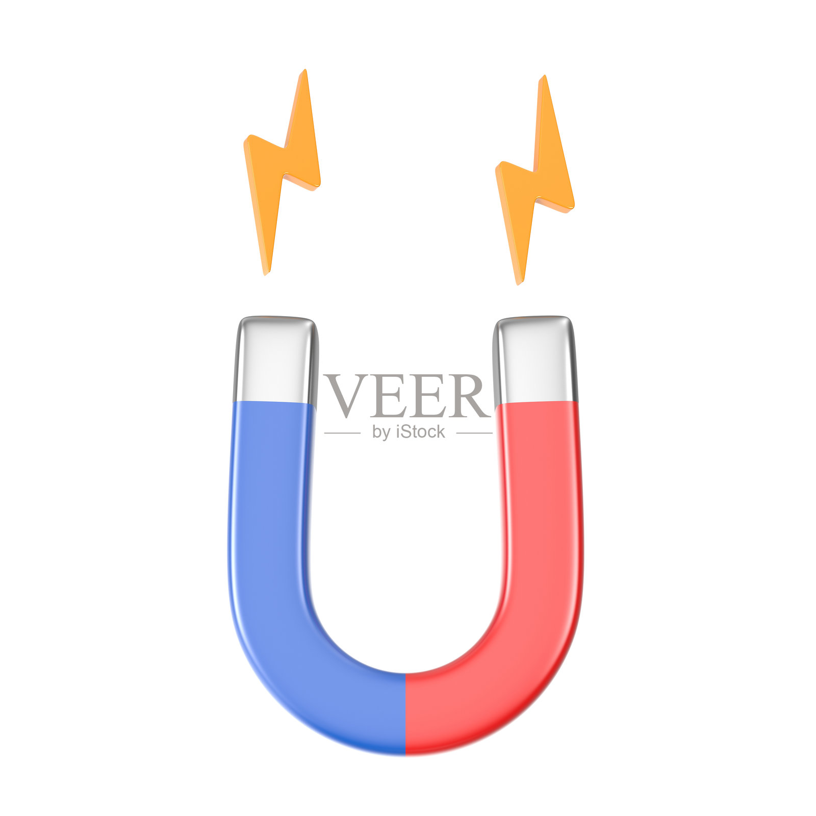 闪电火花环绕的强力3D马蹄形磁铁照片摄影图片