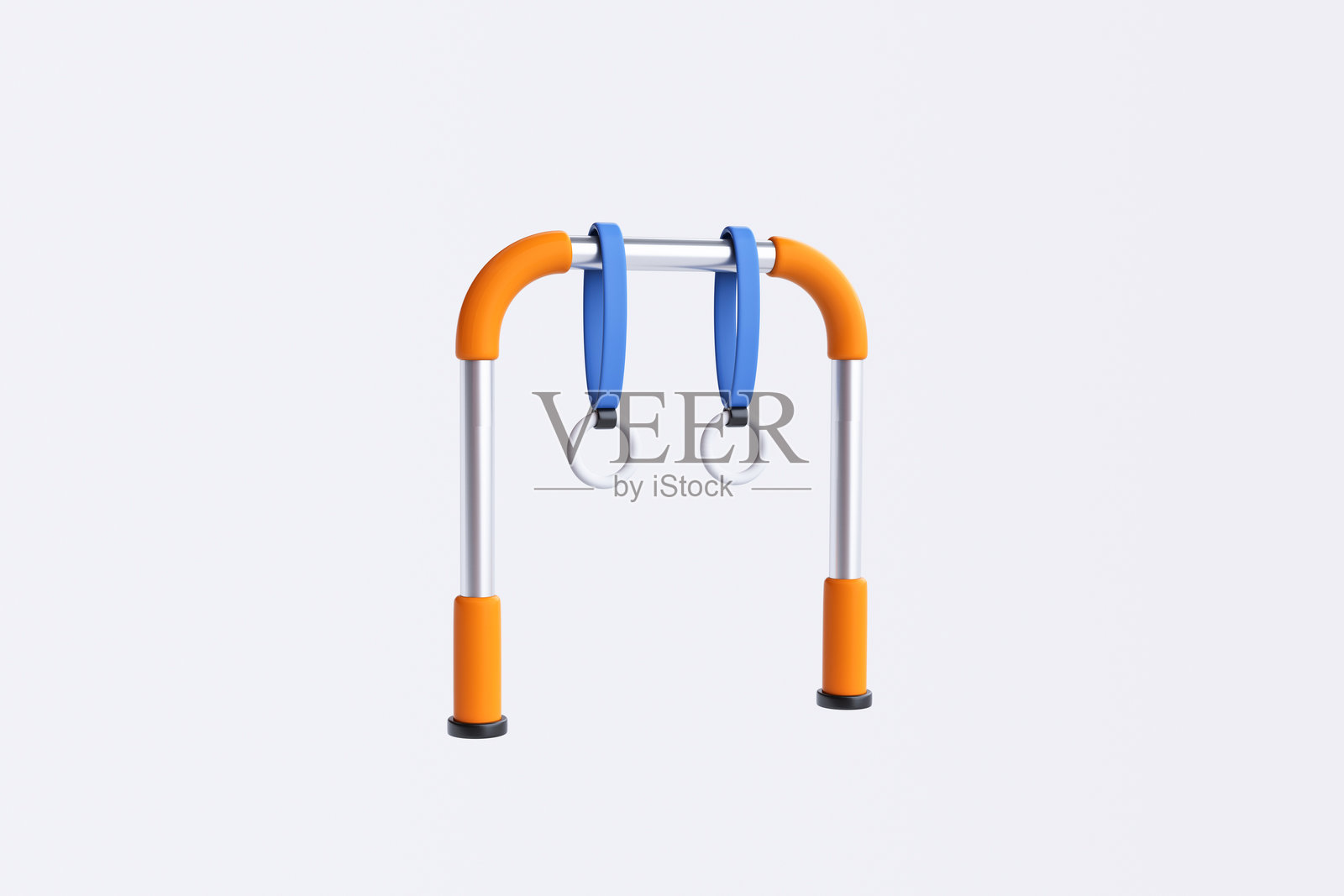 白色背景上的体操吊环3D渲染图。照片摄影图片