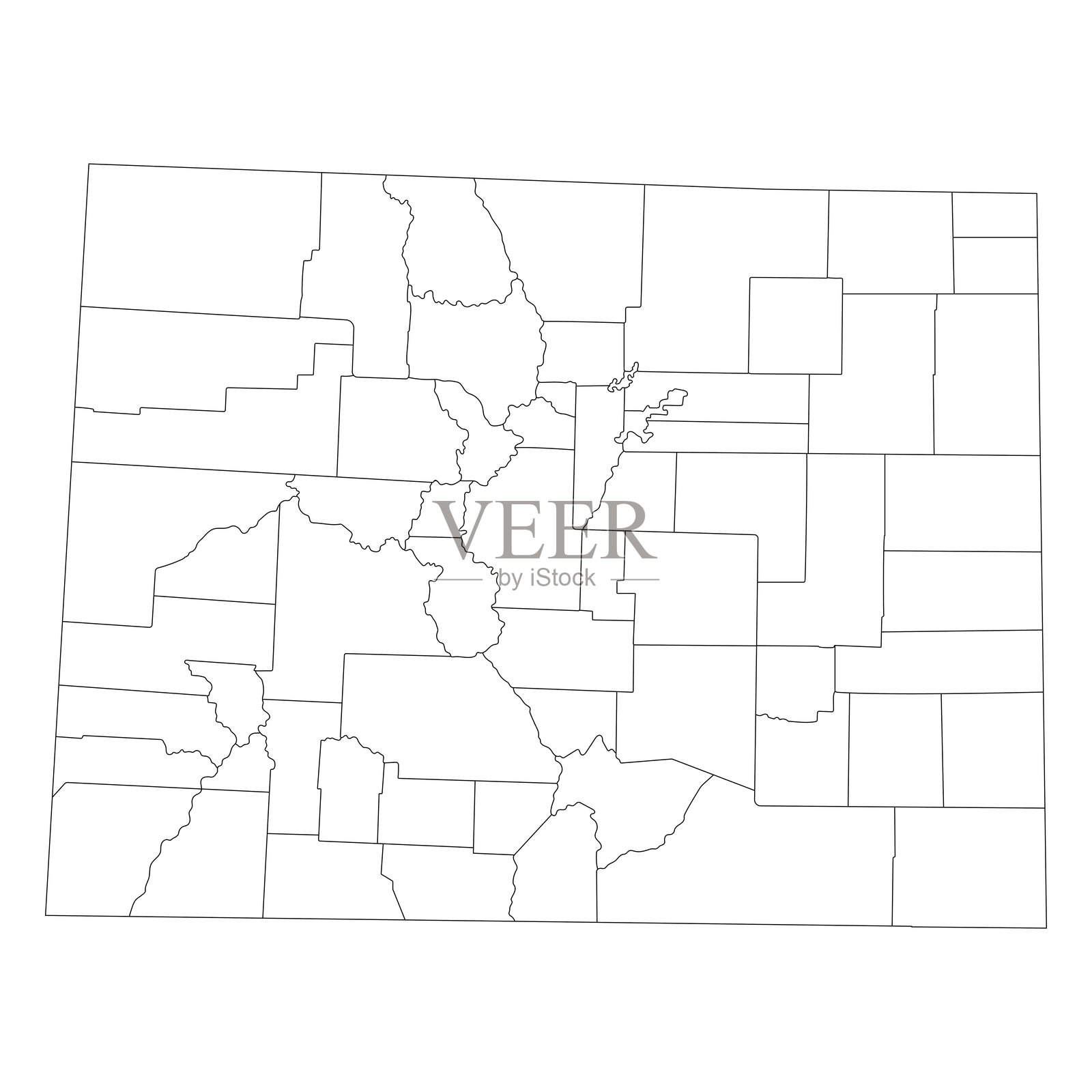 科罗拉多州县地图。美国科罗拉多州的地图，城市为白色。插画图片素材
