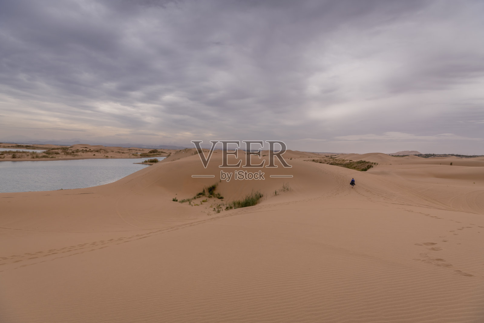 内蒙古乌海附近的戈壁沙漠和河流照片摄影图片