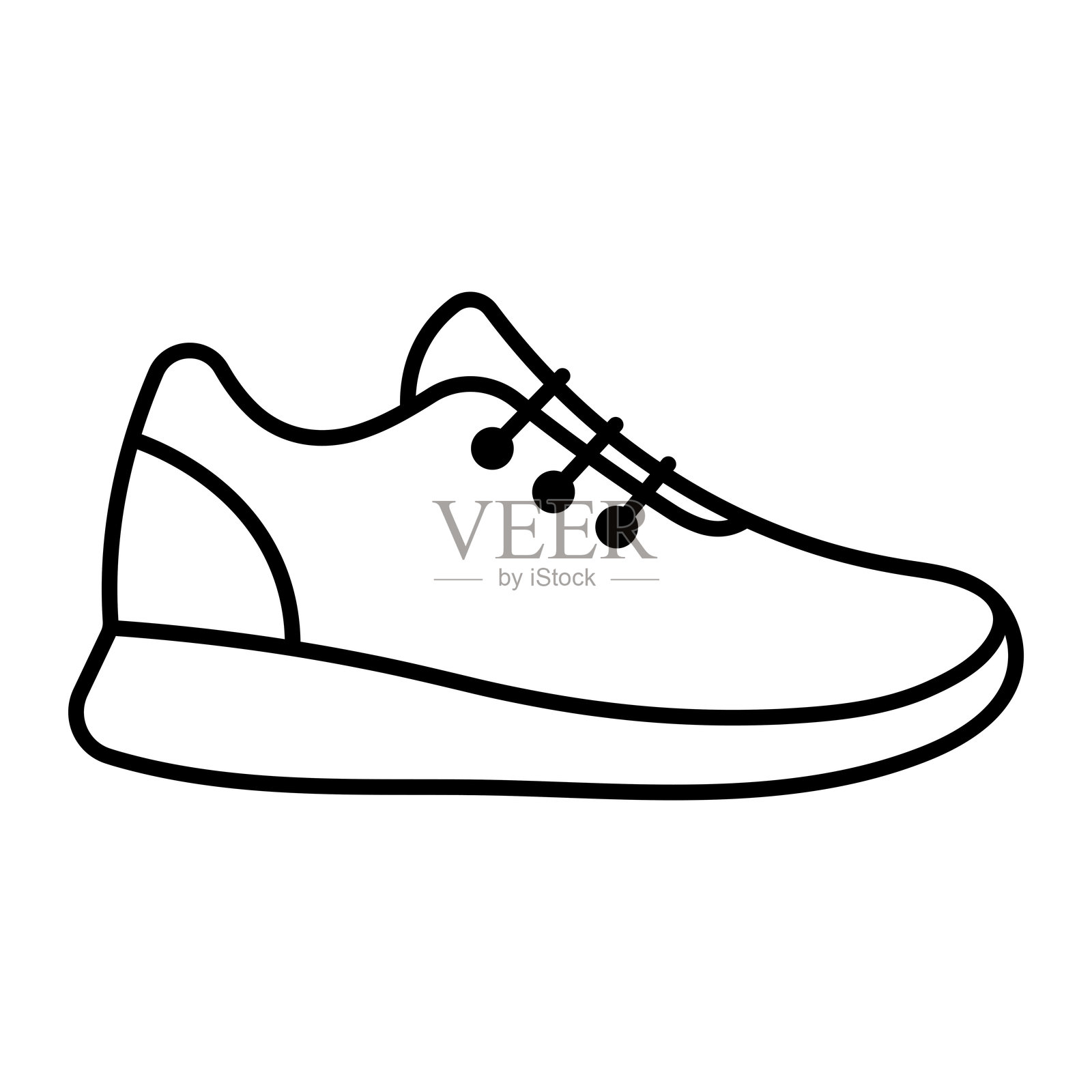 运动鞋矢量图标。带鞋带的跑鞋黑色线条轮廓。适用于健身、时尚或运动设计的运动鞋服象征。插画图片素材