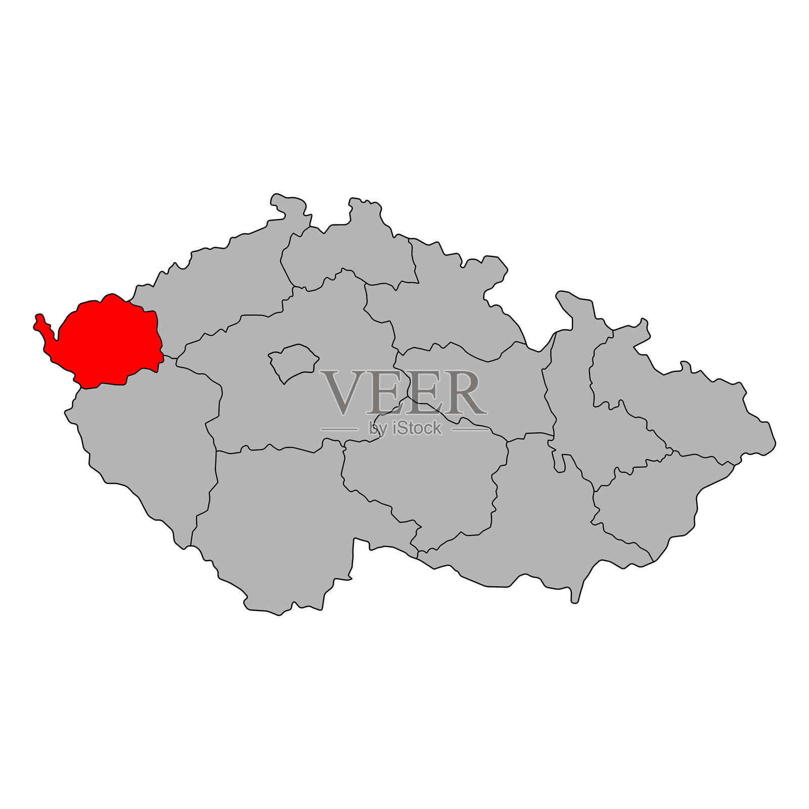 捷克共和国卡罗维发利地区地图，旅行网页扁平化概念图标矢量图插画图片素材