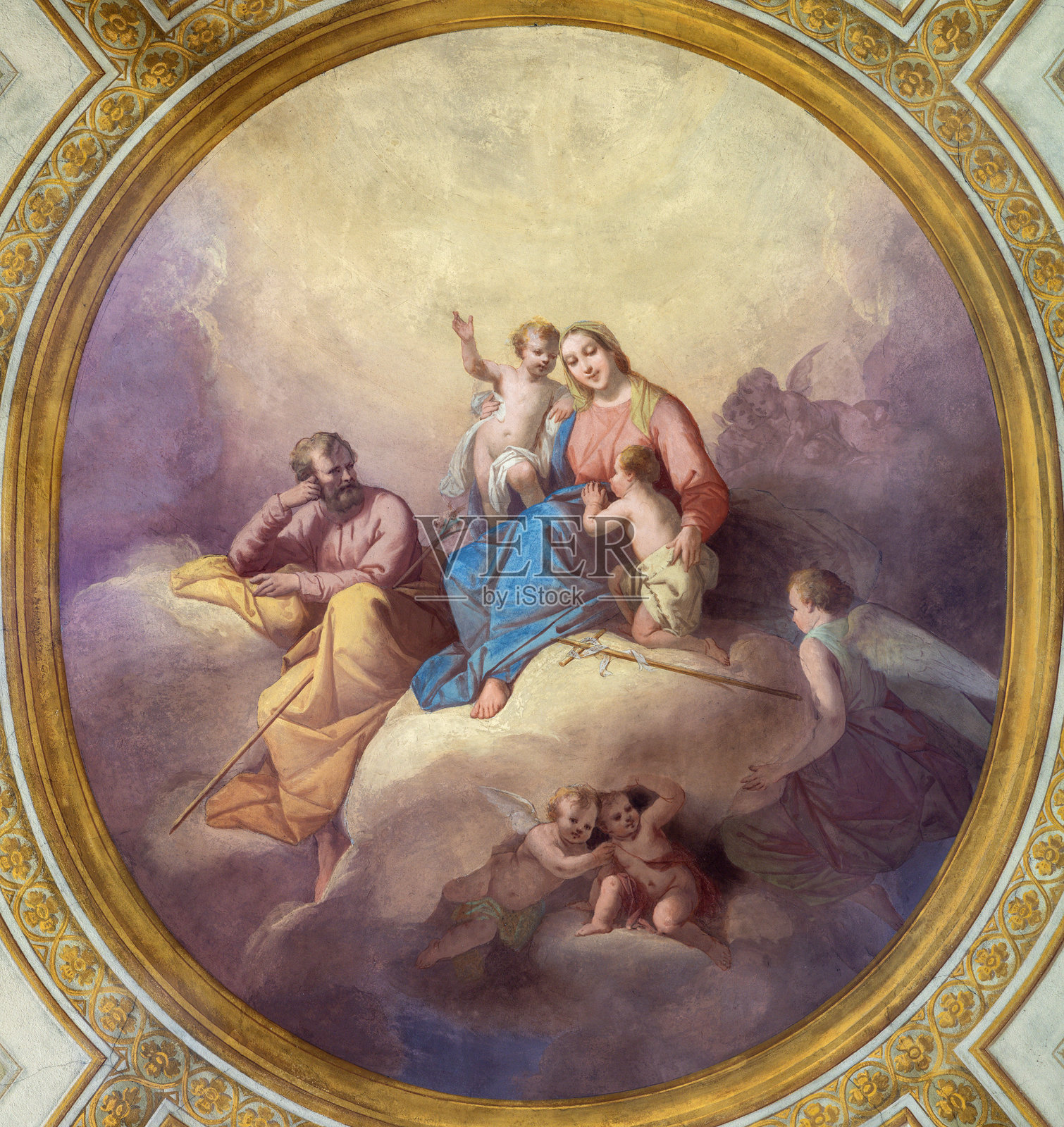 博比奥 - 大教堂(圣母升天教堂)中圣家族的巴洛克湿壁画照片摄影图片