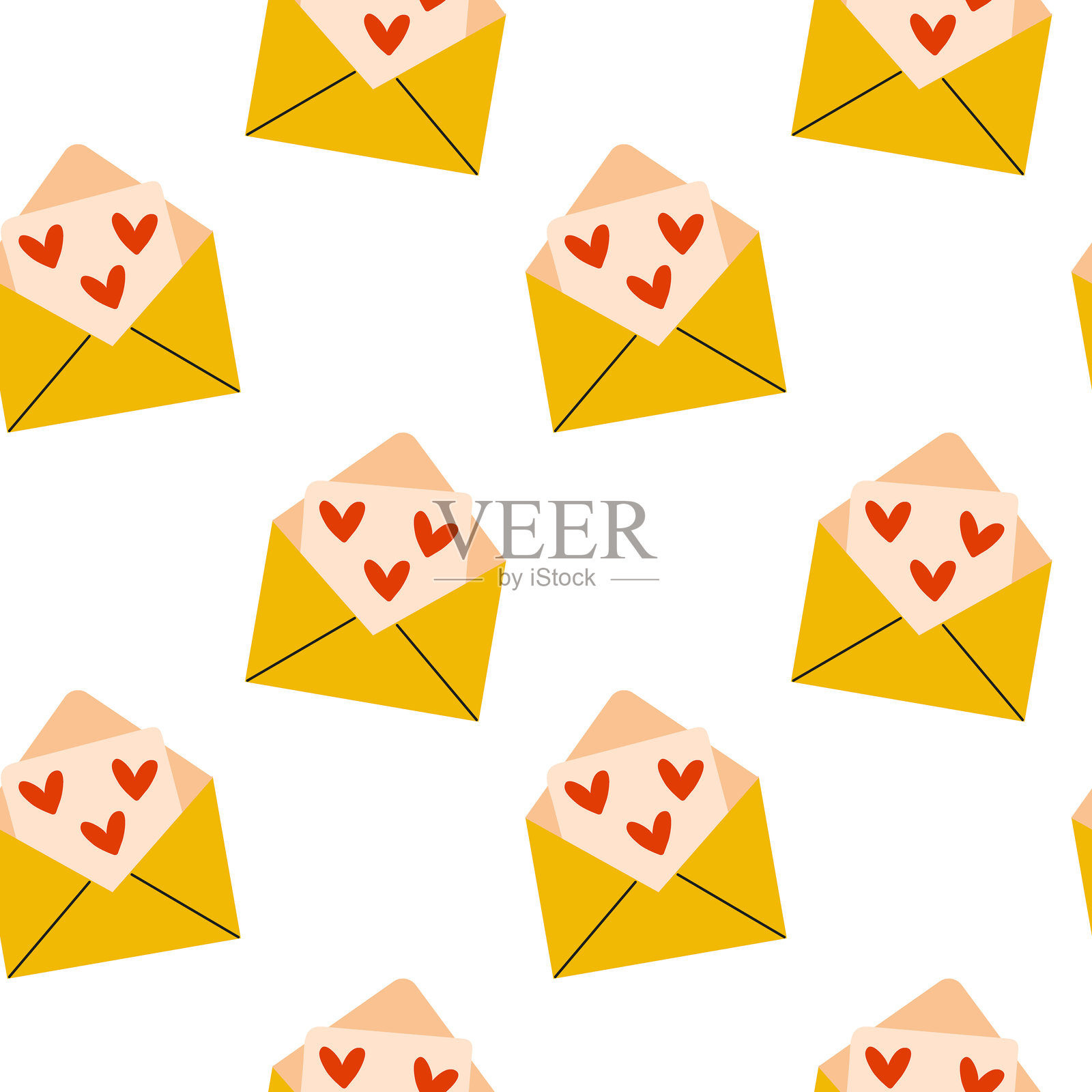 迷人的、惹人喜爱的图案，以可爱的信件和精致的心形图案装饰插画图片素材