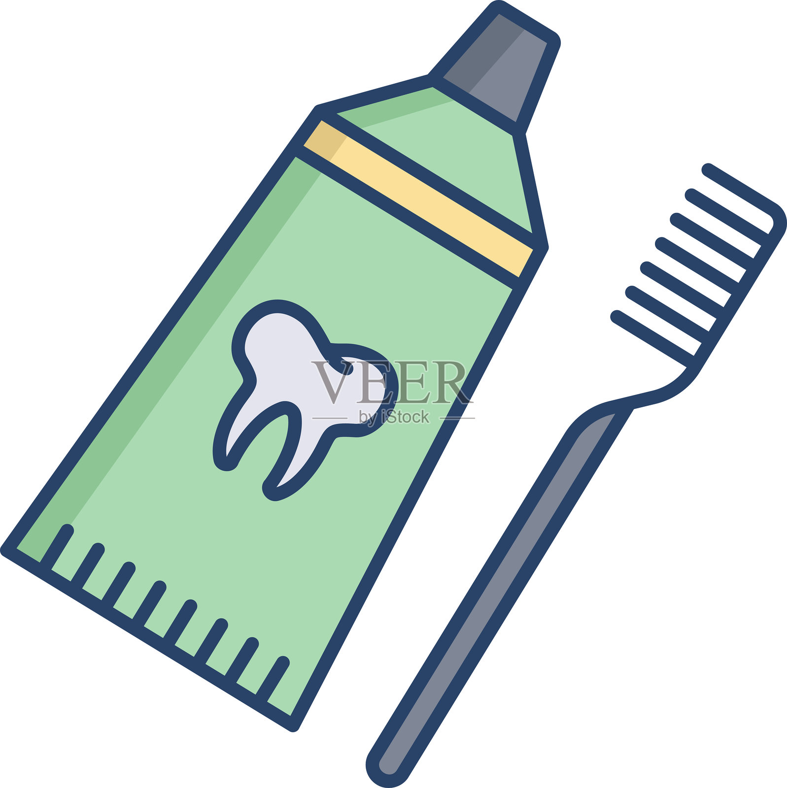 牙膏牙刷线性彩色图标设计插画图片素材