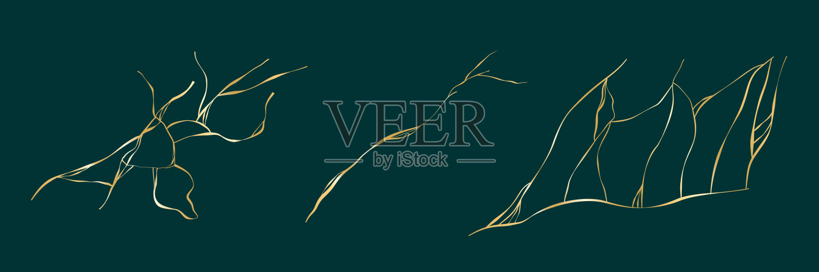 金缮裂纹，金色断裂，孤立元素。金缮裂纹墙壁，金色断裂插画图片素材