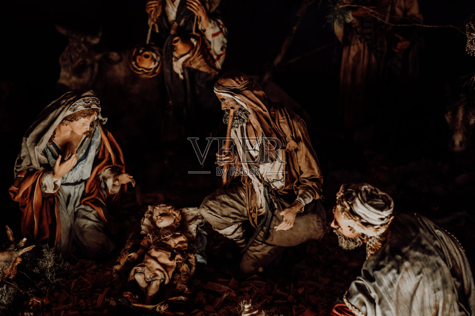 描绘耶稣诞生的马槽景象照片摄影图片