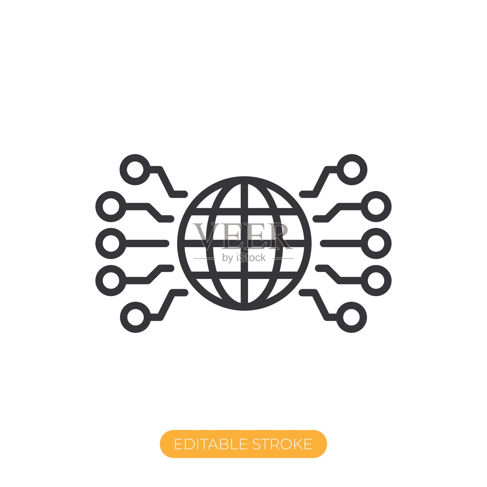 全球数字网络图标。可编辑描边细线图标插画图片素材