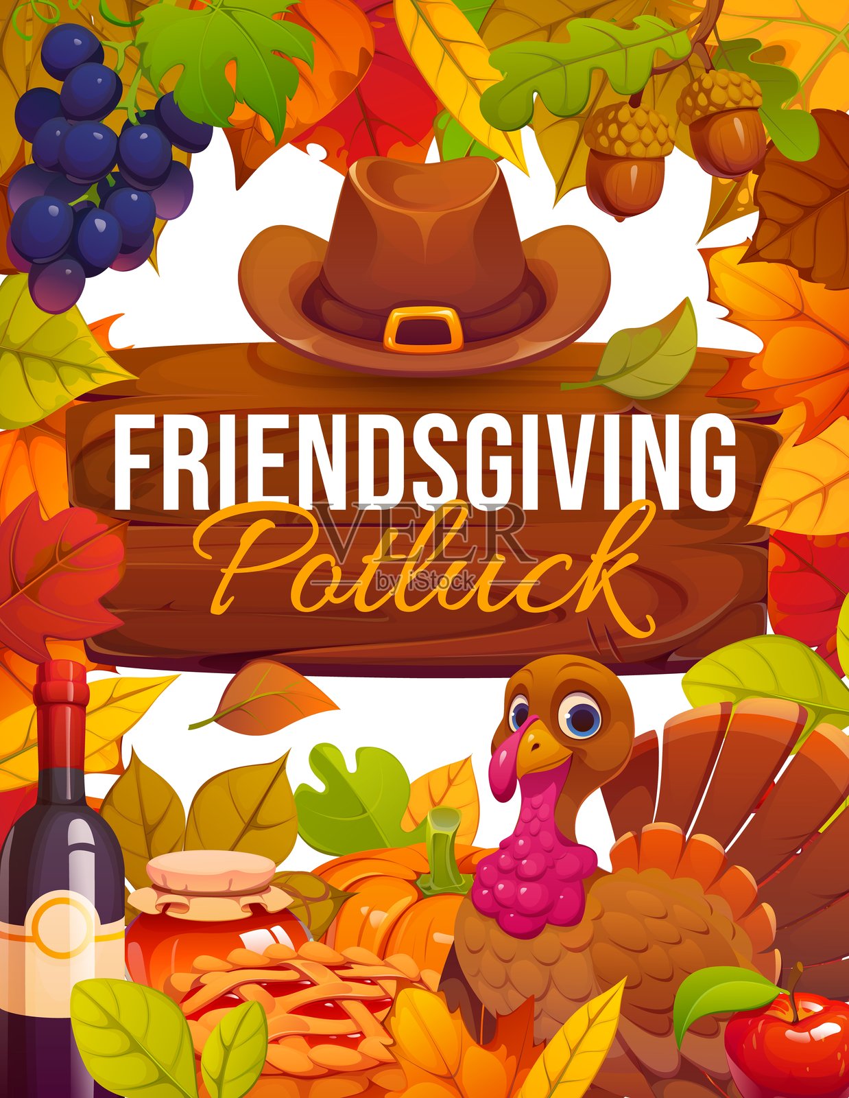 朋友感恩节聚餐海报，感恩节符号插画图片素材