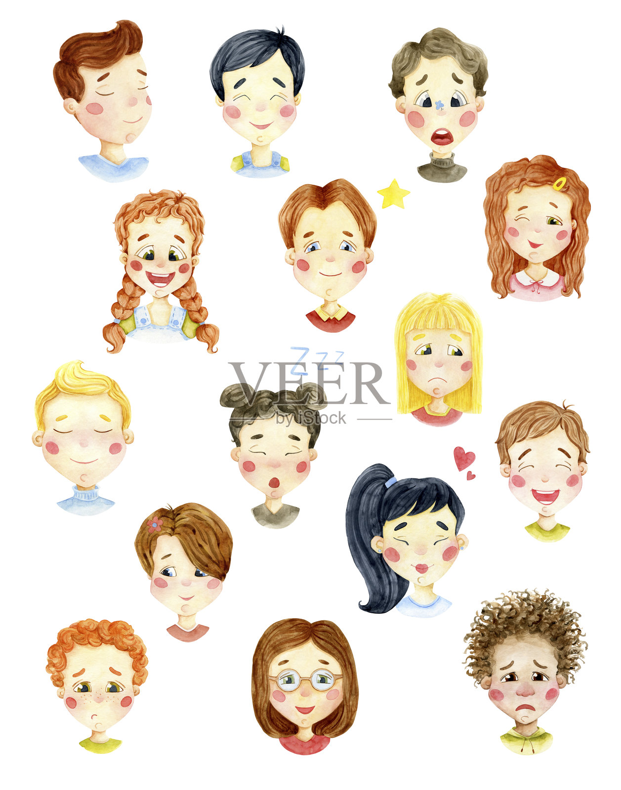 儿童面部集合插画图片素材