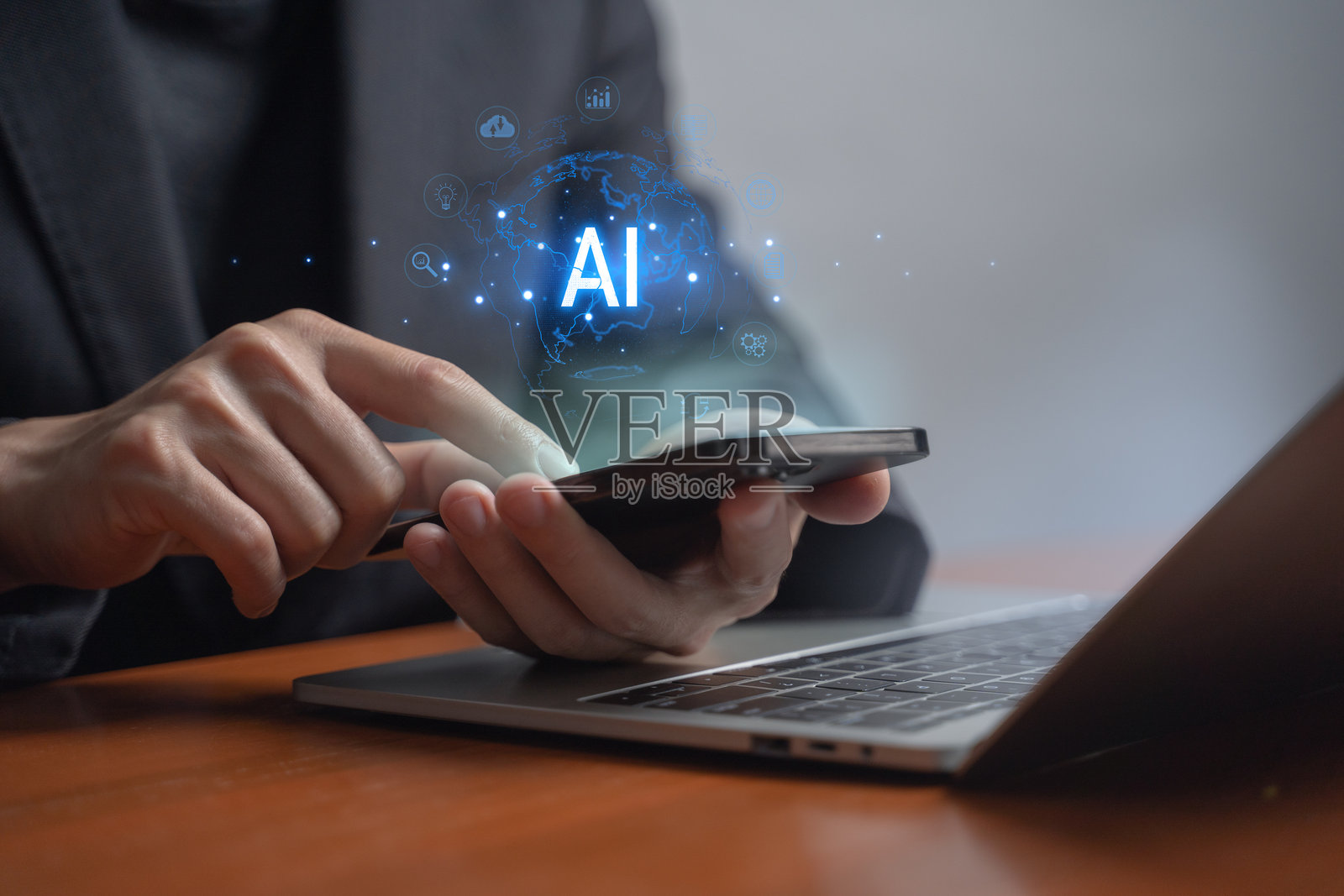 人工智能商业创新与现代科技。智能数据与数字化转型概念照片摄影图片