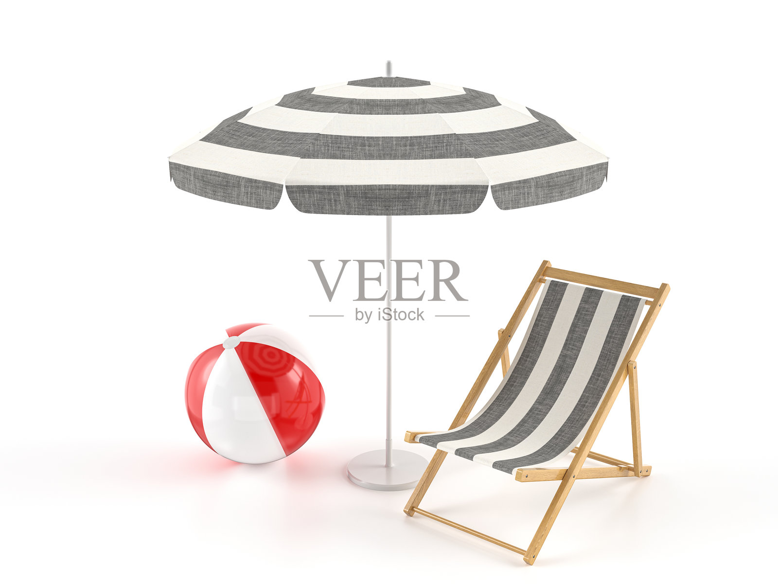 海滩椅、遮阳伞和球照片摄影图片