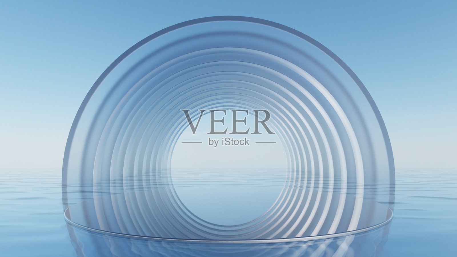 抽象简约几何背景的3D插画，水面上的玻璃设计几何讲台，产品展示背景照片摄影图片