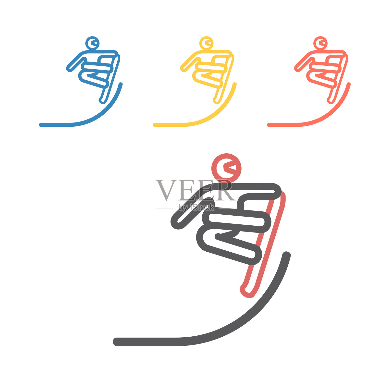 单板滑雪者线条图标。用于网页图形的矢量标志插画图片素材