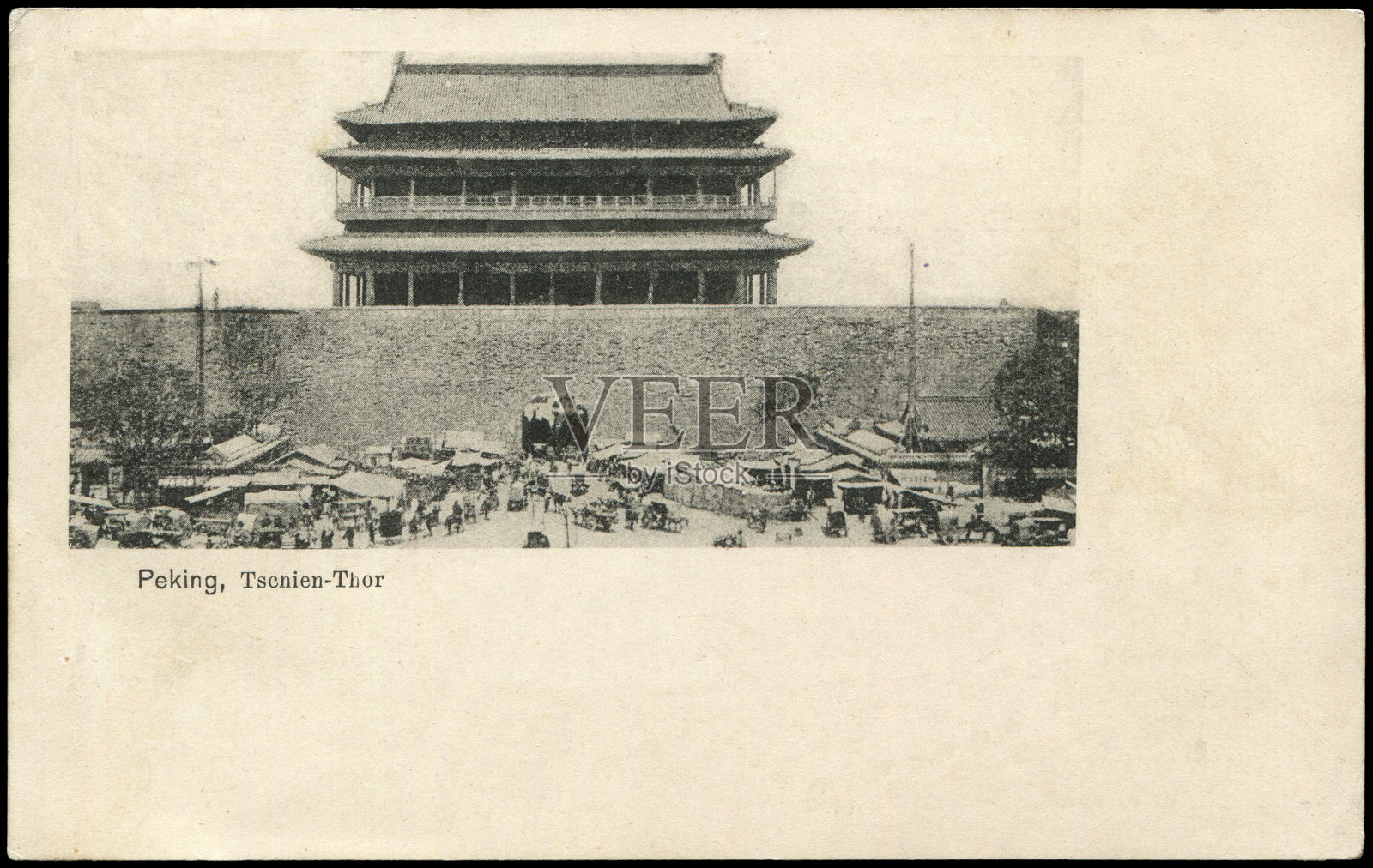 1900年代北京前门（正阳门）风景明信片，可用于历史事件背景照片摄影图片