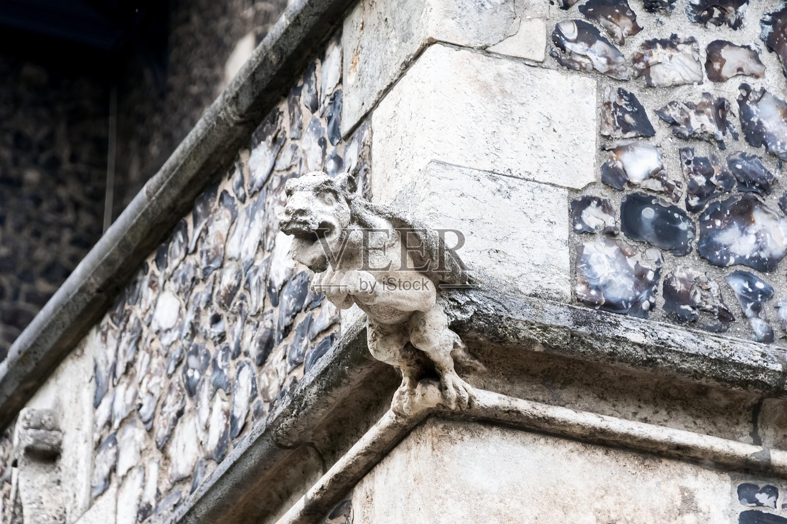 历史哥特式建筑角落的石雕滴水嘴兽雕像照片摄影图片