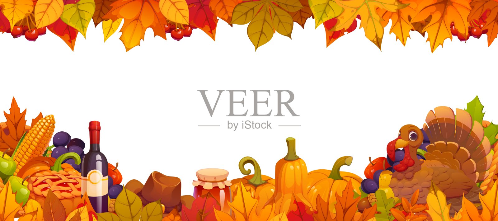 感恩节假期的秋叶边框插画图片素材