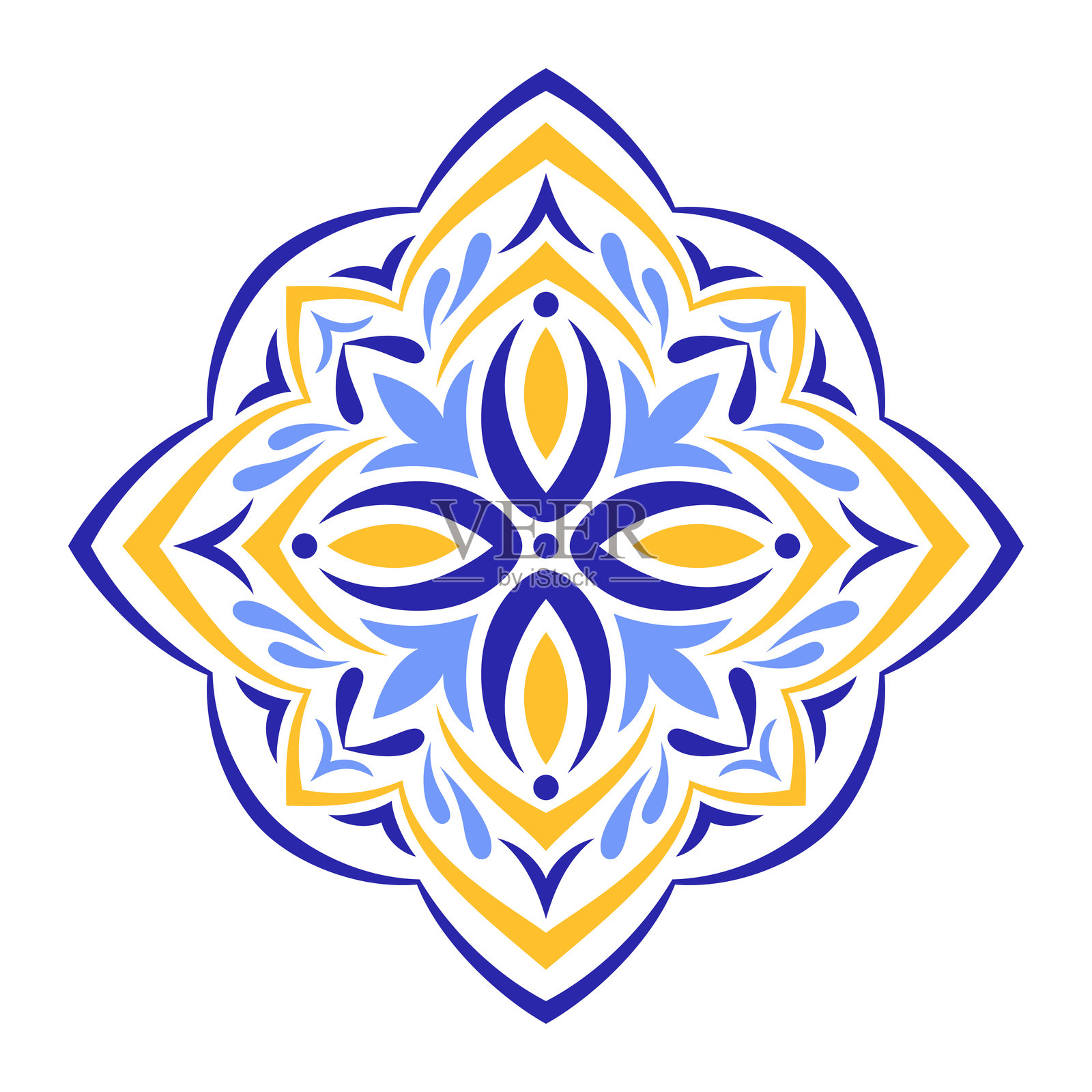 地中海风格的蓝黄民族风花卉图案，矢量插画插画图片素材