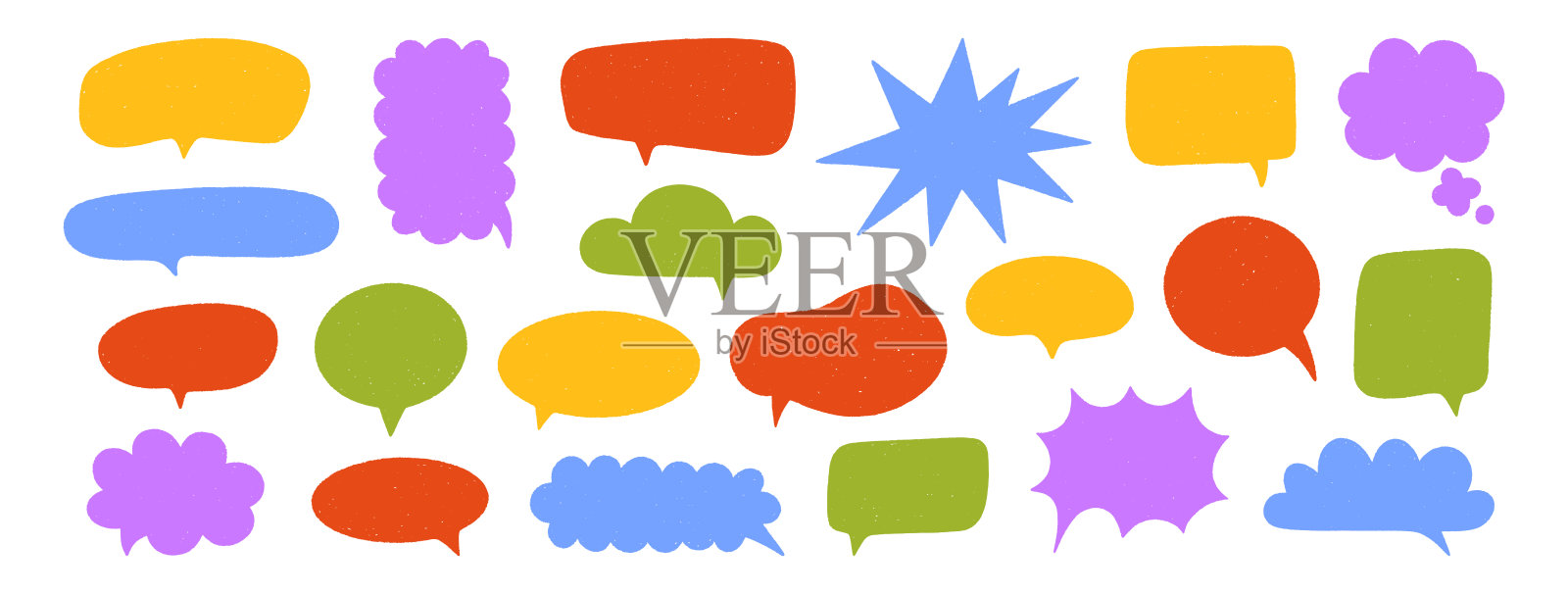 蜡笔对话气泡集，彩色剪影边框，矢量插画插画图片素材