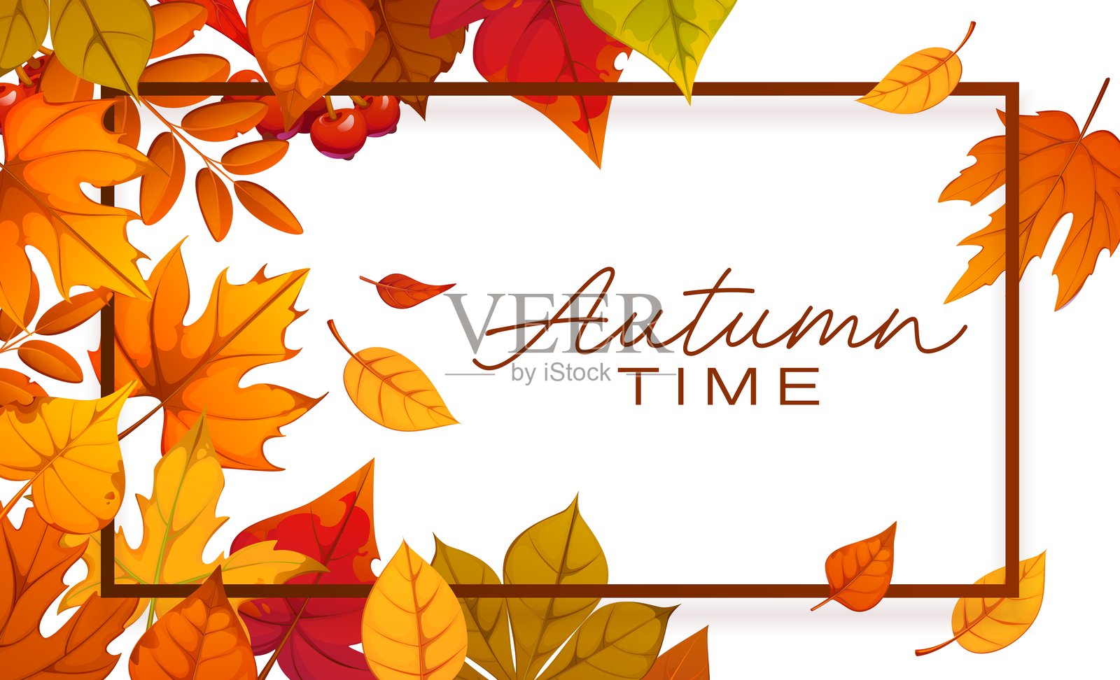 秋季海报或贺卡，带有落叶插画图片素材