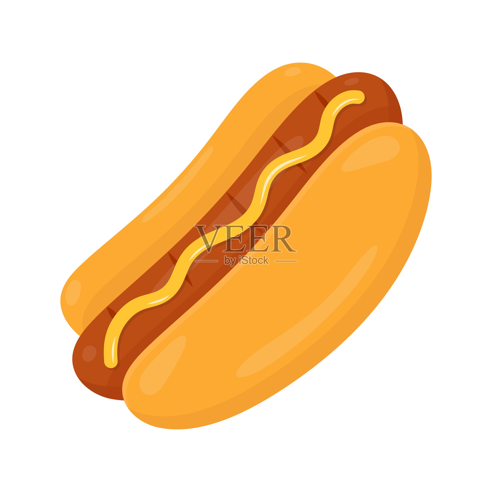 热狗图标。烤香肠配面包，孤立在白色背景上。扁平化。矢量图插画图片素材