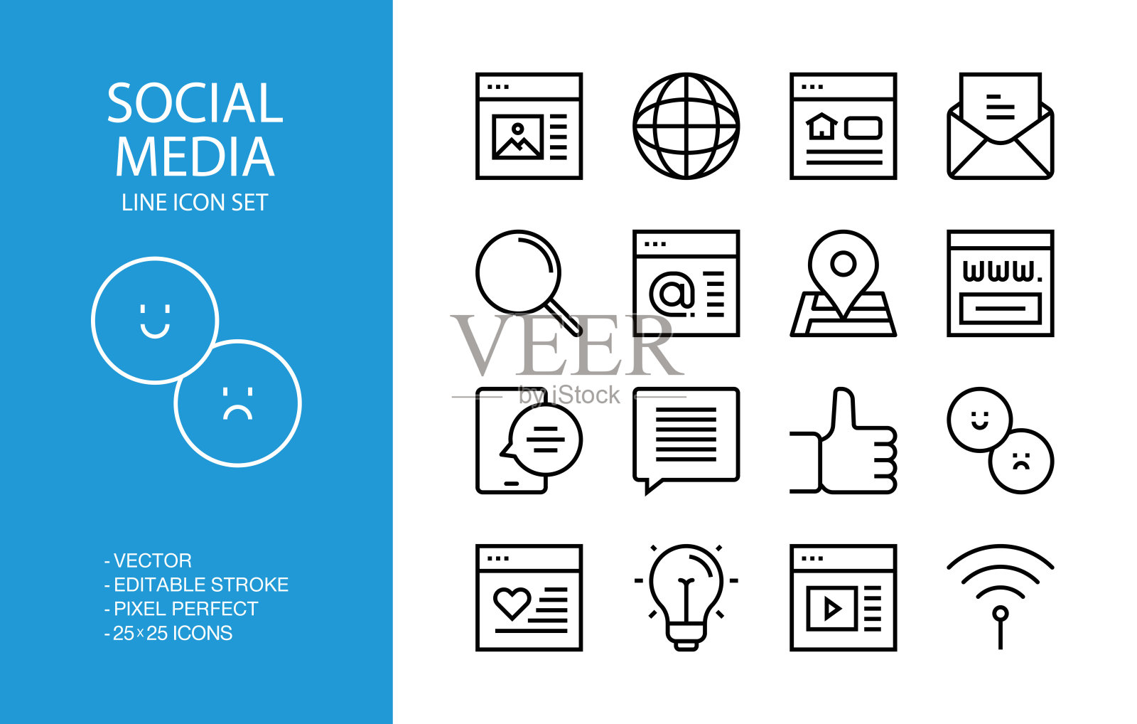 社交媒体线条图标集插画图片素材