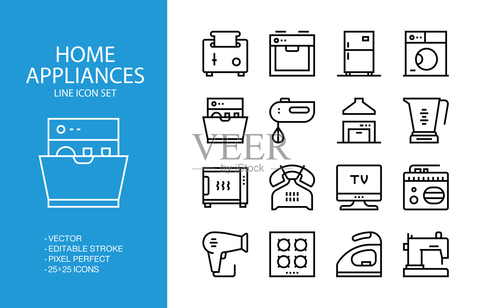 家用电器线条图标集插画图片素材