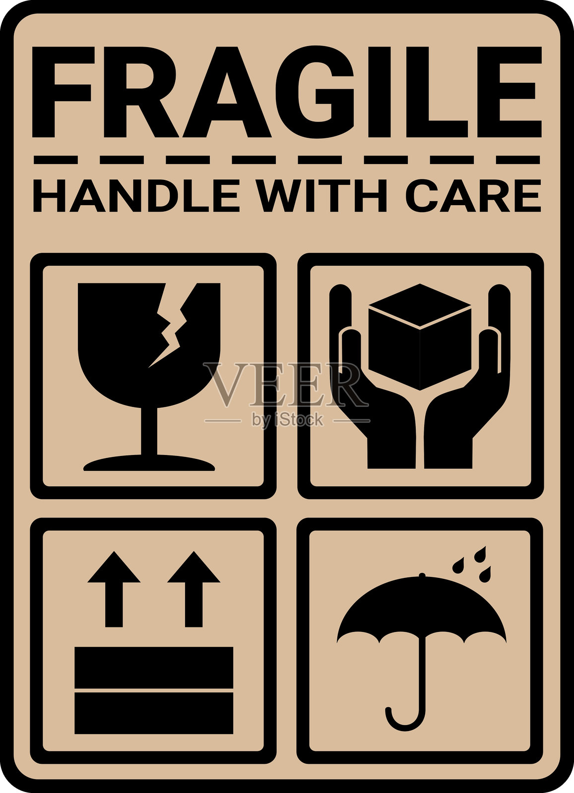 易碎品标签贴纸（小心轻放）插画图片素材