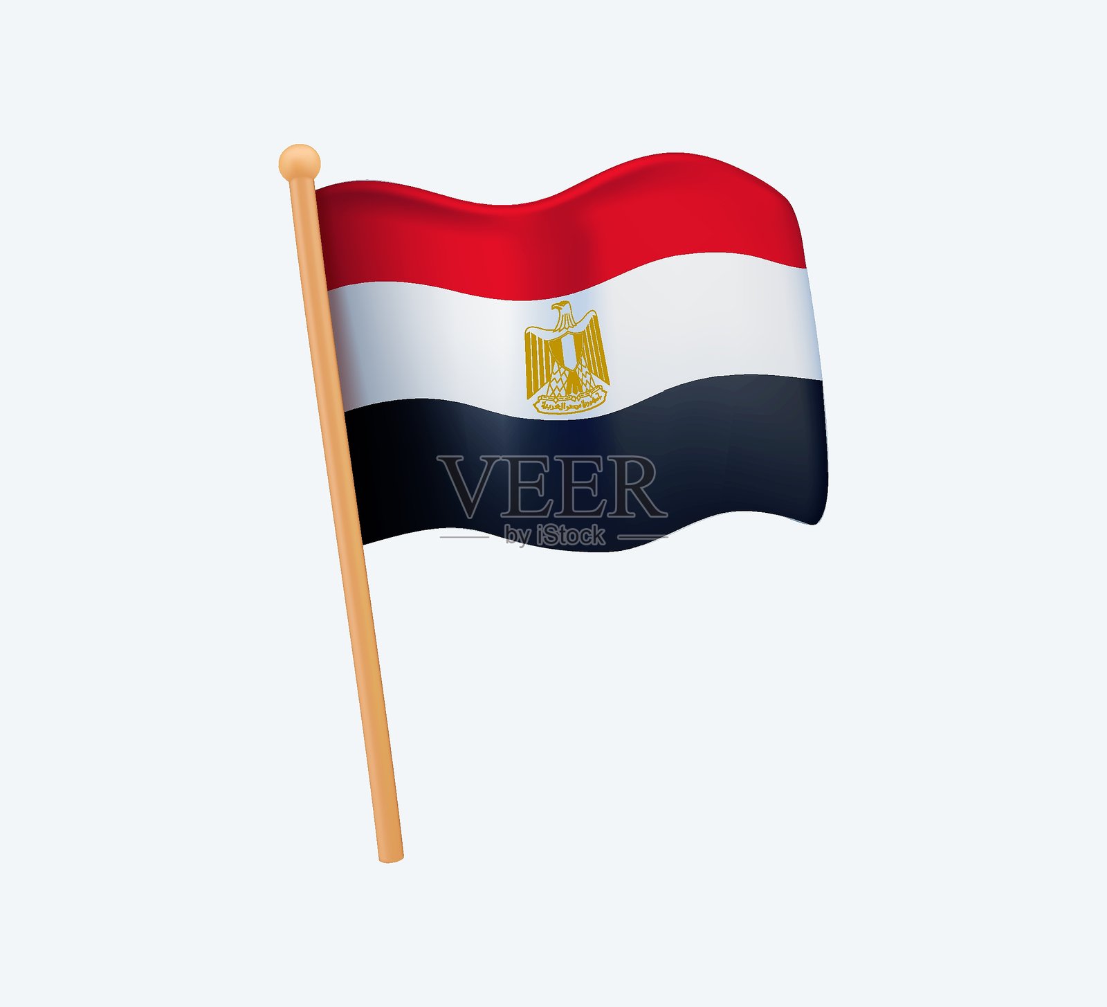 埃及国旗 3D 图标矢量图。埃及国旗现代图标。在旗杆上迎风飘扬插画图片素材