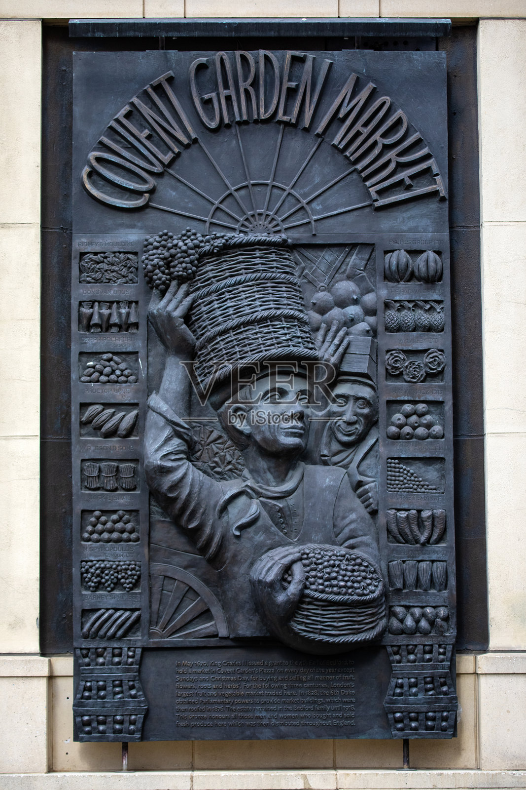 英国伦敦考文特花园市场纪念牌匾照片摄影图片