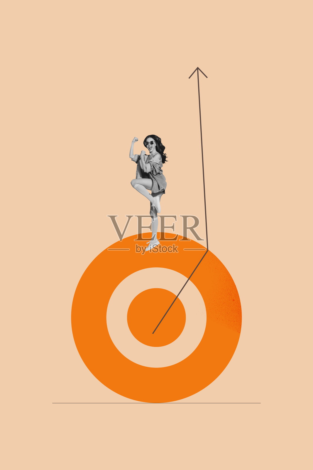 拼贴画展示了商业增长和成功的创意概念，图中有一个上升的箭头图表，目标直指中心照片摄影图片