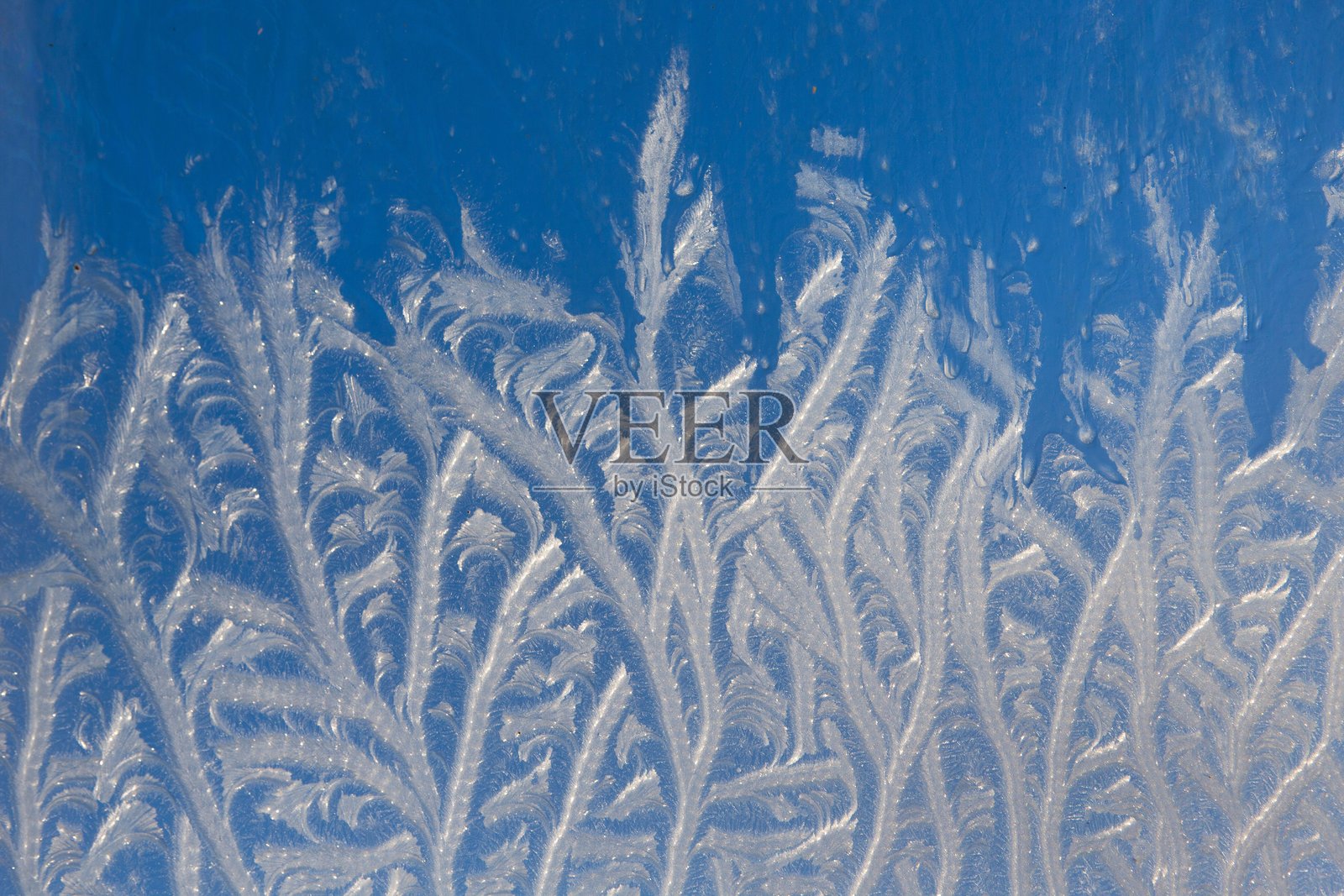 冬日结冰的窗户。霜花形成了各种图案。照片摄影图片